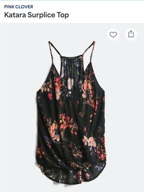 Pink Clover Black Floral Surplice Camisole